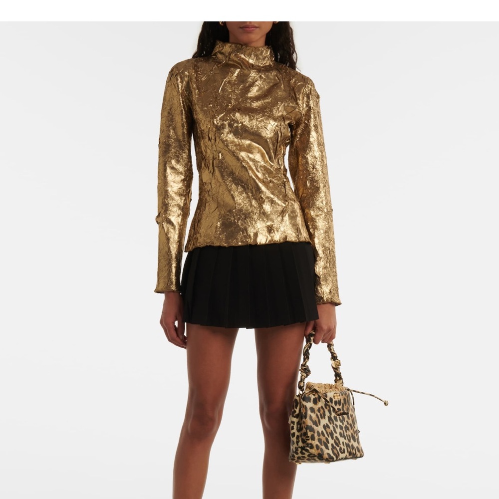 NWT Ganni Gold metallic Textured Top size S/M